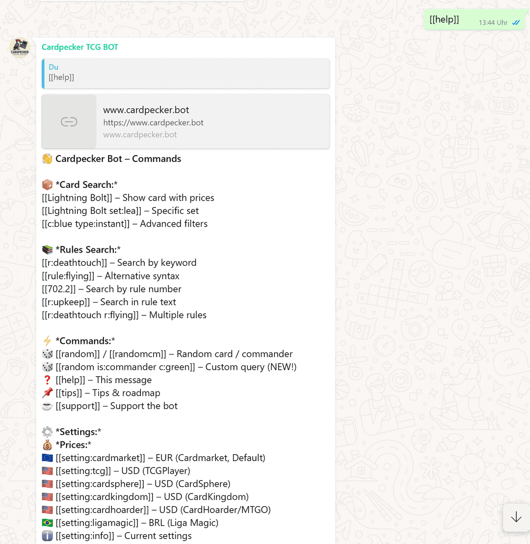 All available Cardpecker commands